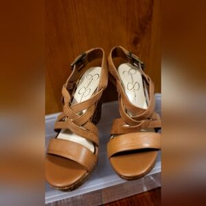 Jessica Simpson Julita wedge high heel strappy leather sandal Ambra color size 7